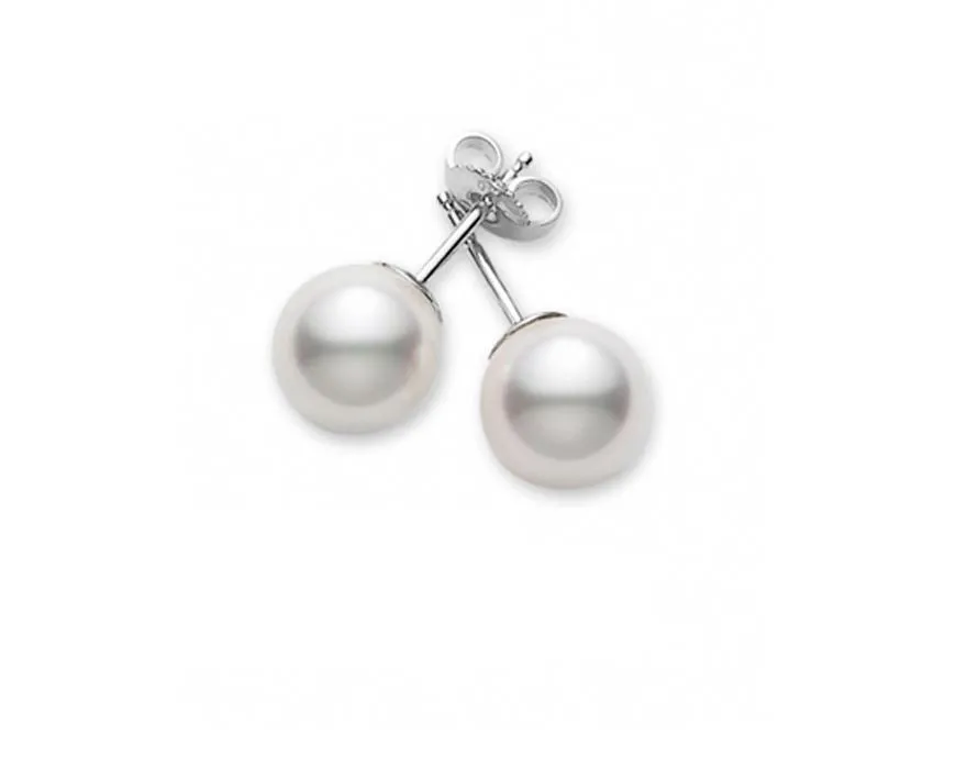 18K Gold Akoya Pearl Stud Earrings 6.5-7MM- A