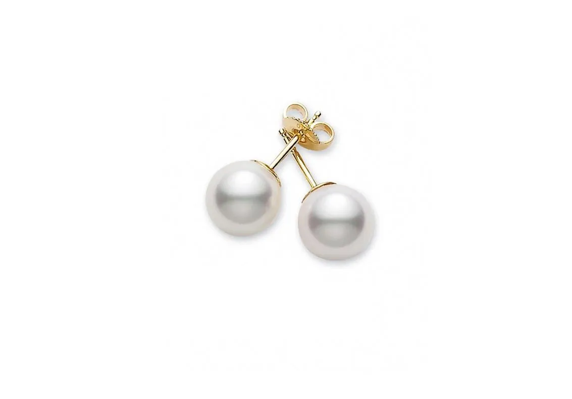 18K Gold Akoya Pearl Stud Earrings 6.5-7MM- A