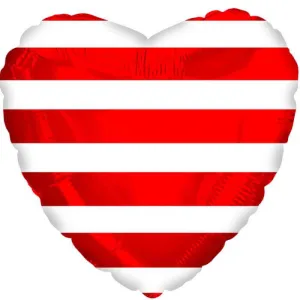 18" Red Stripes Heart Mylar Balloon #452