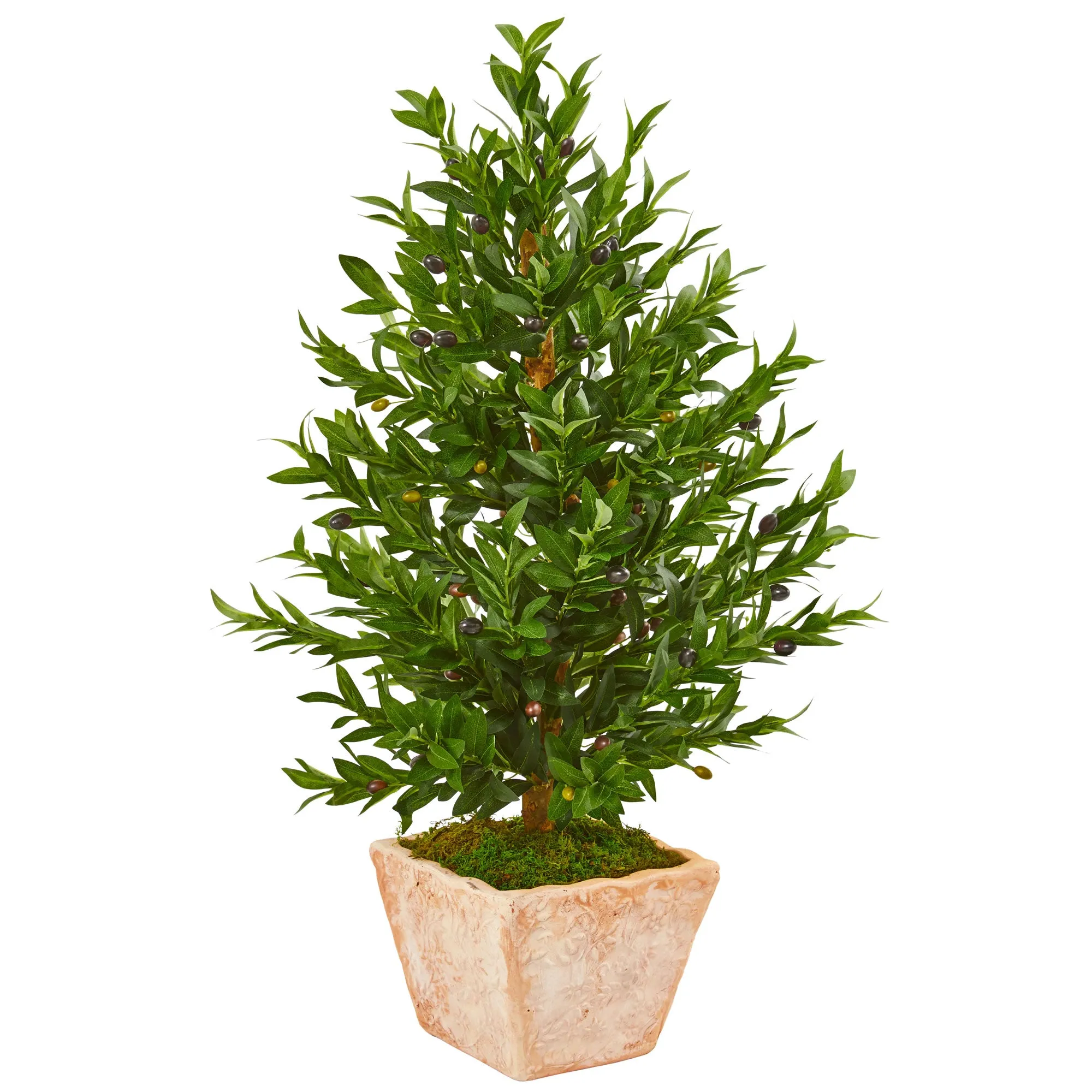 35" Artificial Olive Cone Topiary Tree in Terra Cotta Planter UV Resistant (Indoor/Outdoor) - Low Maintenance, Life-Like & Vibrant Silk Trees For Busy People.