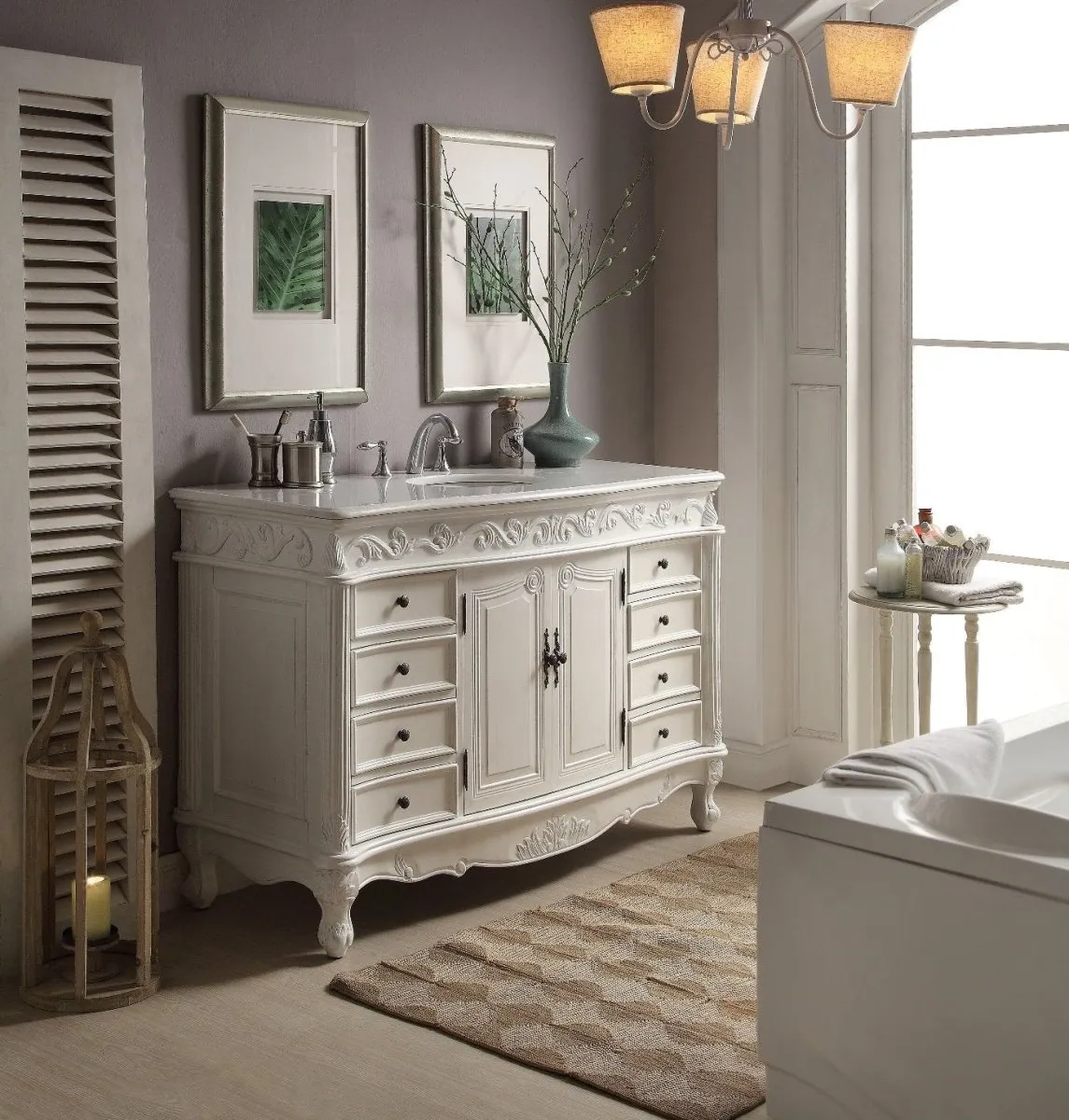 56 Inch Antique White Traditional Style Single Sink Beckham Bathroom Vanity