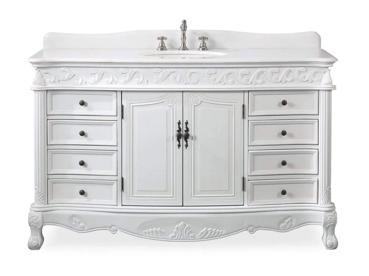 56 Inch Antique White Traditional Style Single Sink Beckham Bathroom Vanity