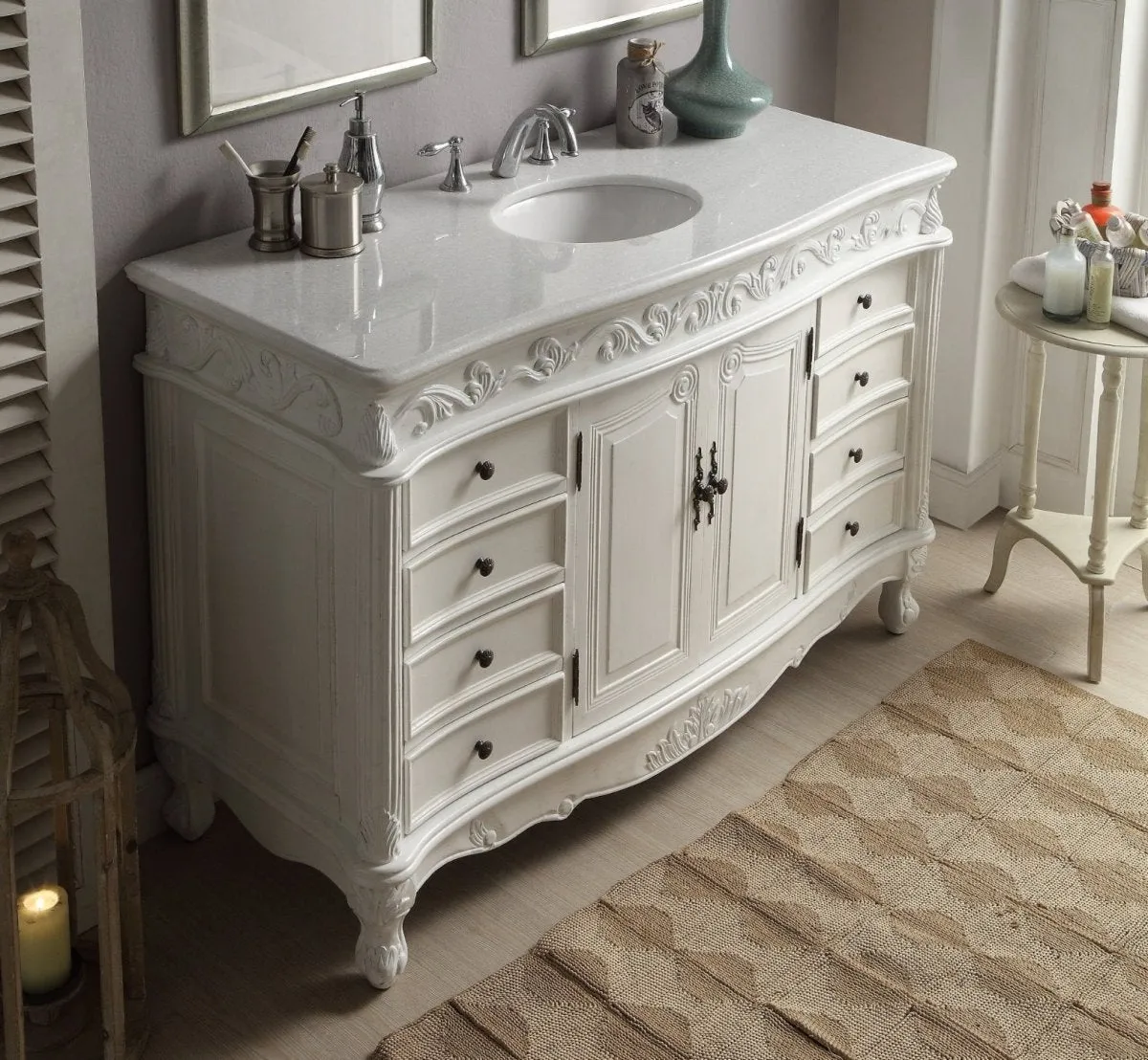 56 Inch Antique White Traditional Style Single Sink Beckham Bathroom Vanity