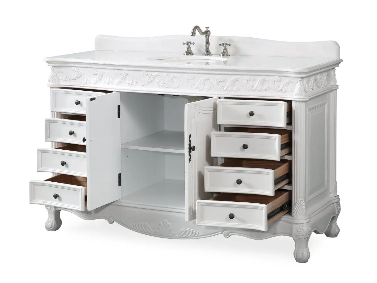 56 Inch Antique White Traditional Style Single Sink Beckham Bathroom Vanity