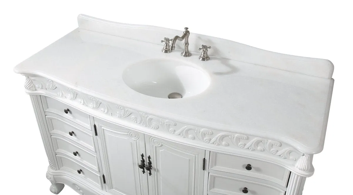 56 Inch Antique White Traditional Style Single Sink Beckham Bathroom Vanity