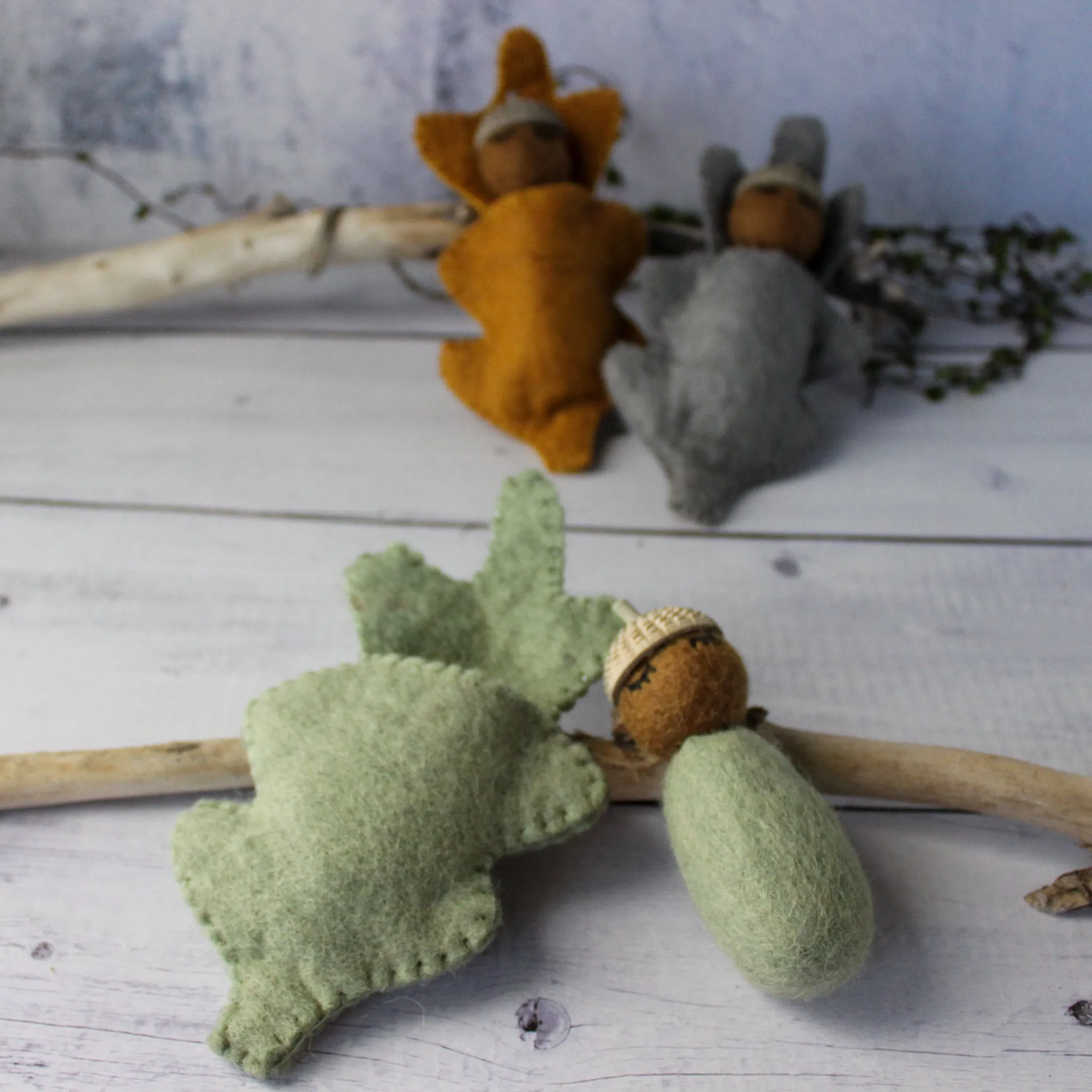 Acorn Babies in Oak Leaf Pouches