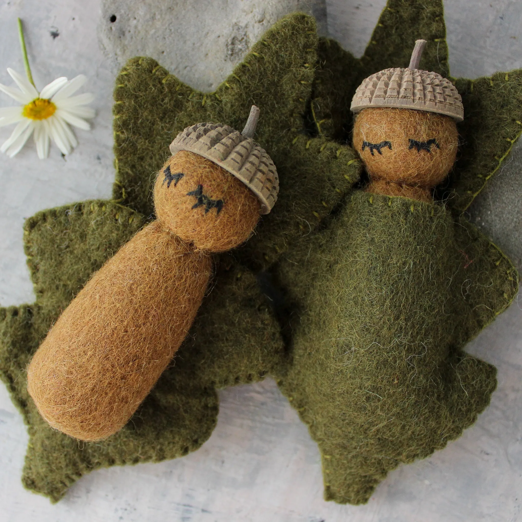 Acorn Babies in Oak Leaf Pouches