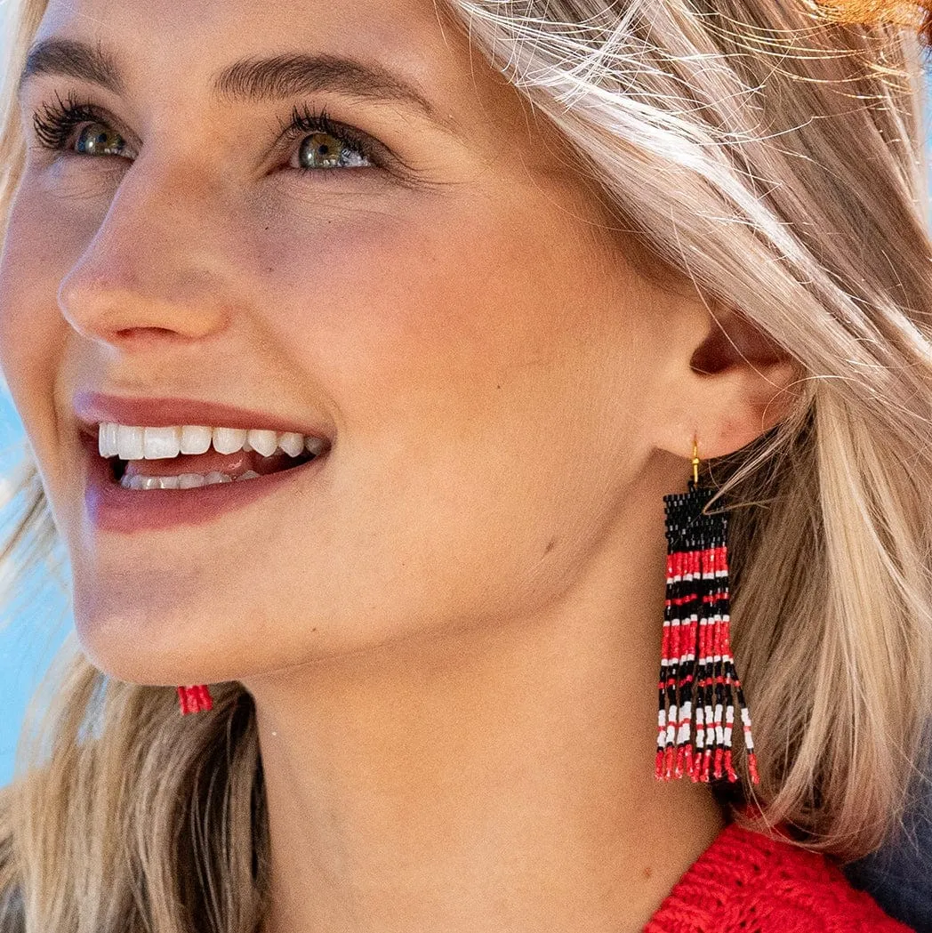 Billie Game Day Beaded Fringe Earrings Scarlet and Black