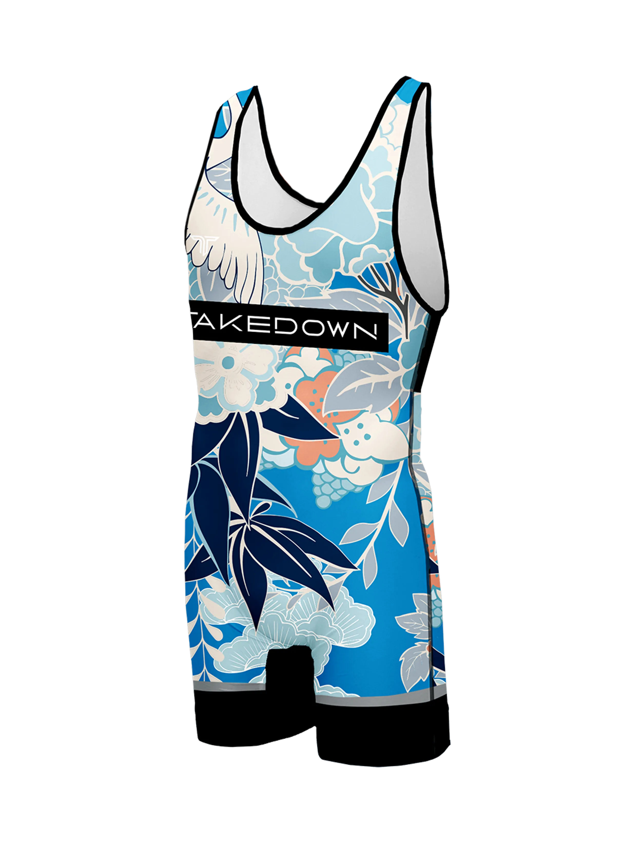 Blue Floral Wrestling Singlet