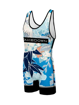 Blue Floral Wrestling Singlet