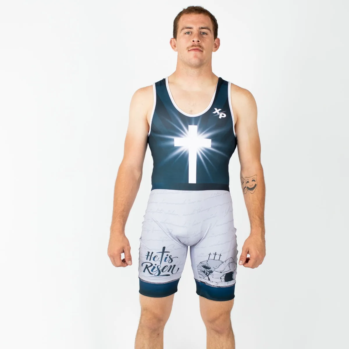 Christ Is Risen Fully Sublimated Wrestling Singlet in Black- Silver