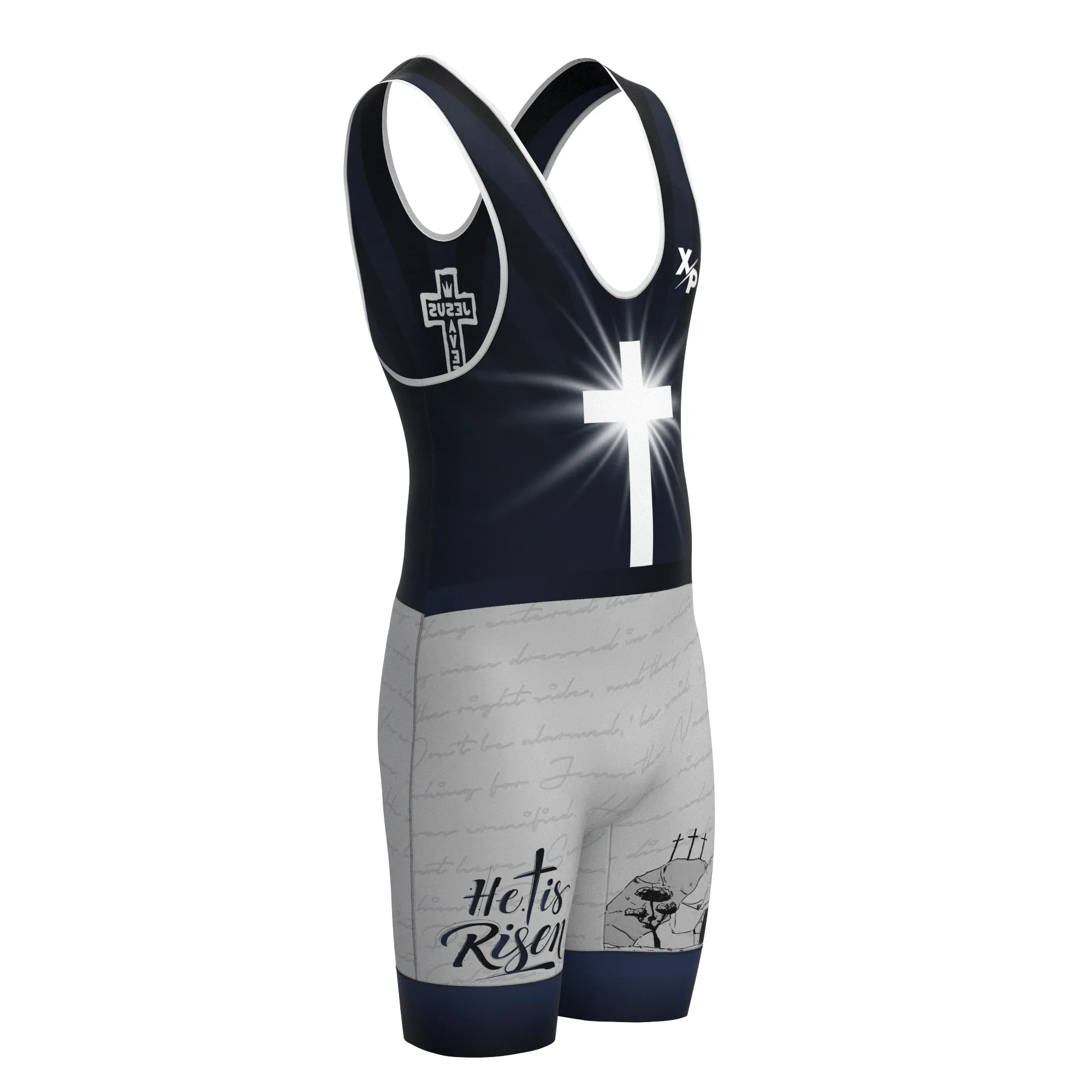 Christ Is Risen Fully Sublimated Wrestling Singlet in Black- Silver