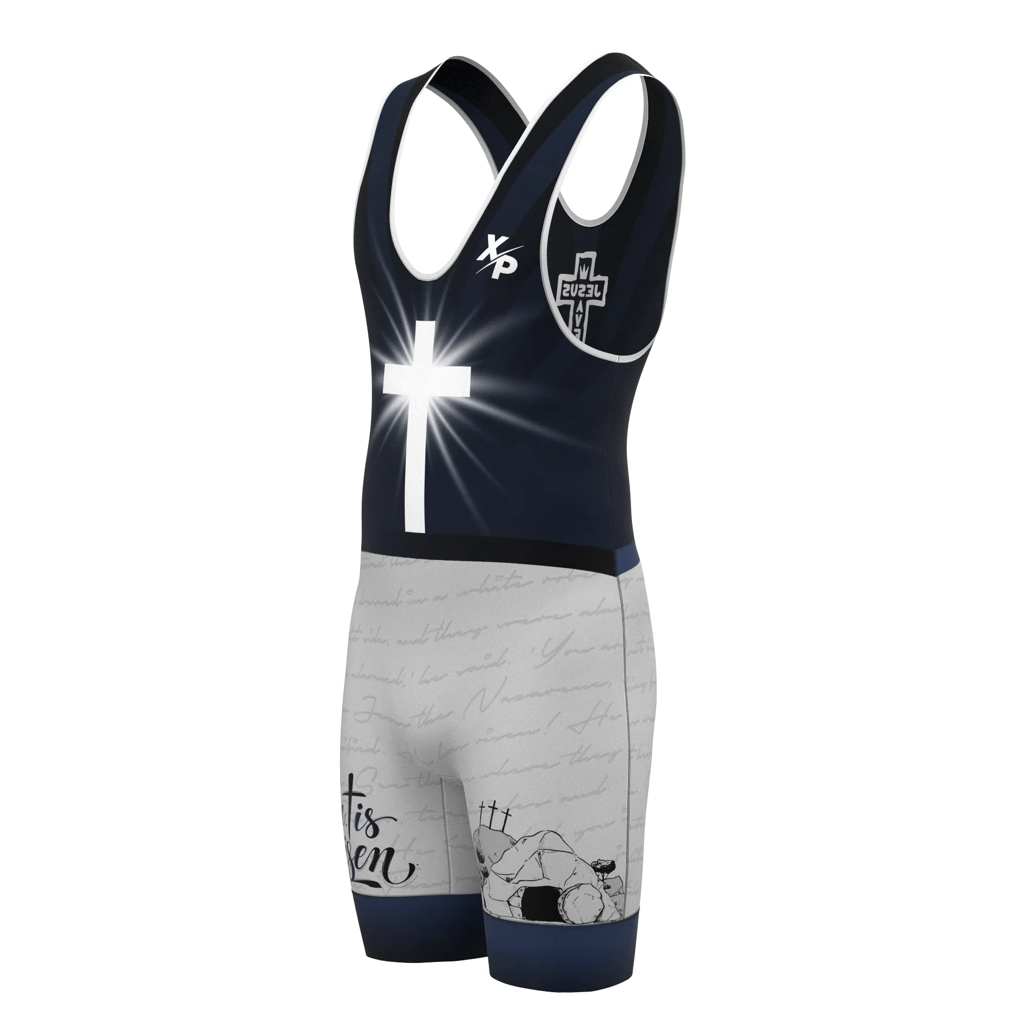 Christ Is Risen Fully Sublimated Wrestling Singlet in Black- Silver