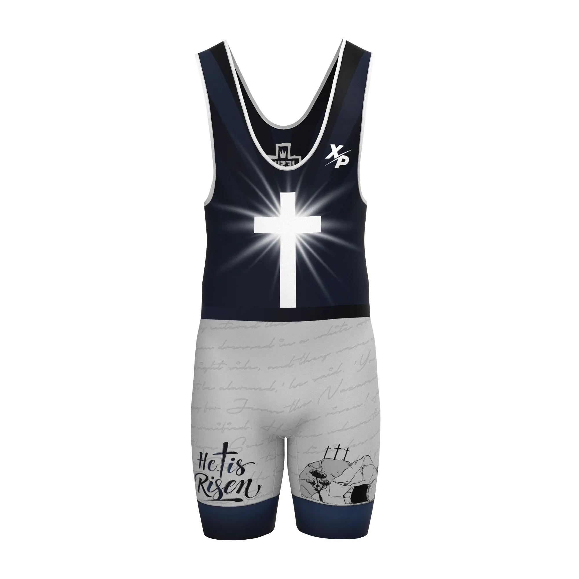 Christ Is Risen Fully Sublimated Wrestling Singlet in Black- Silver