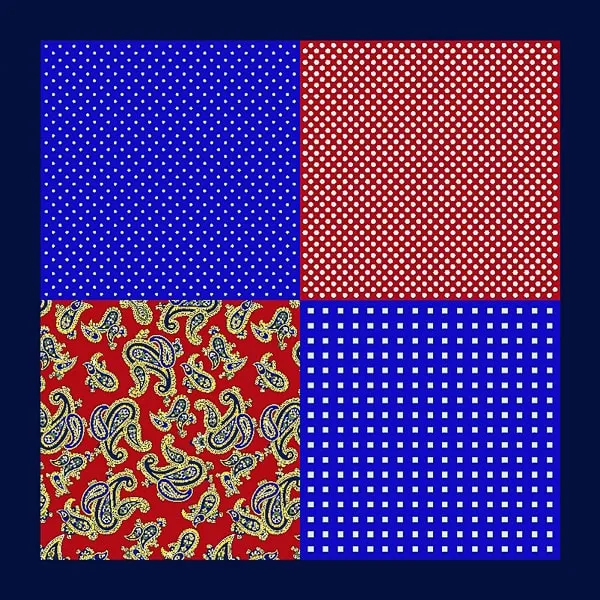 Classy Men Red Blue Multi-Pattern Pocket Square