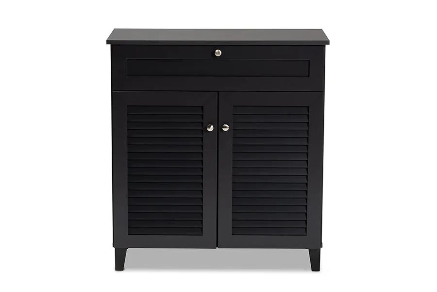 Clevedon Dark Grey Finished 4-Shelf Wood Shoe Storage Cabinet w/Drawer