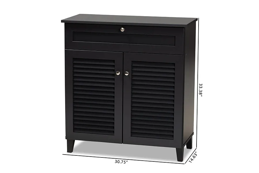 Clevedon Dark Grey Finished 4-Shelf Wood Shoe Storage Cabinet w/Drawer