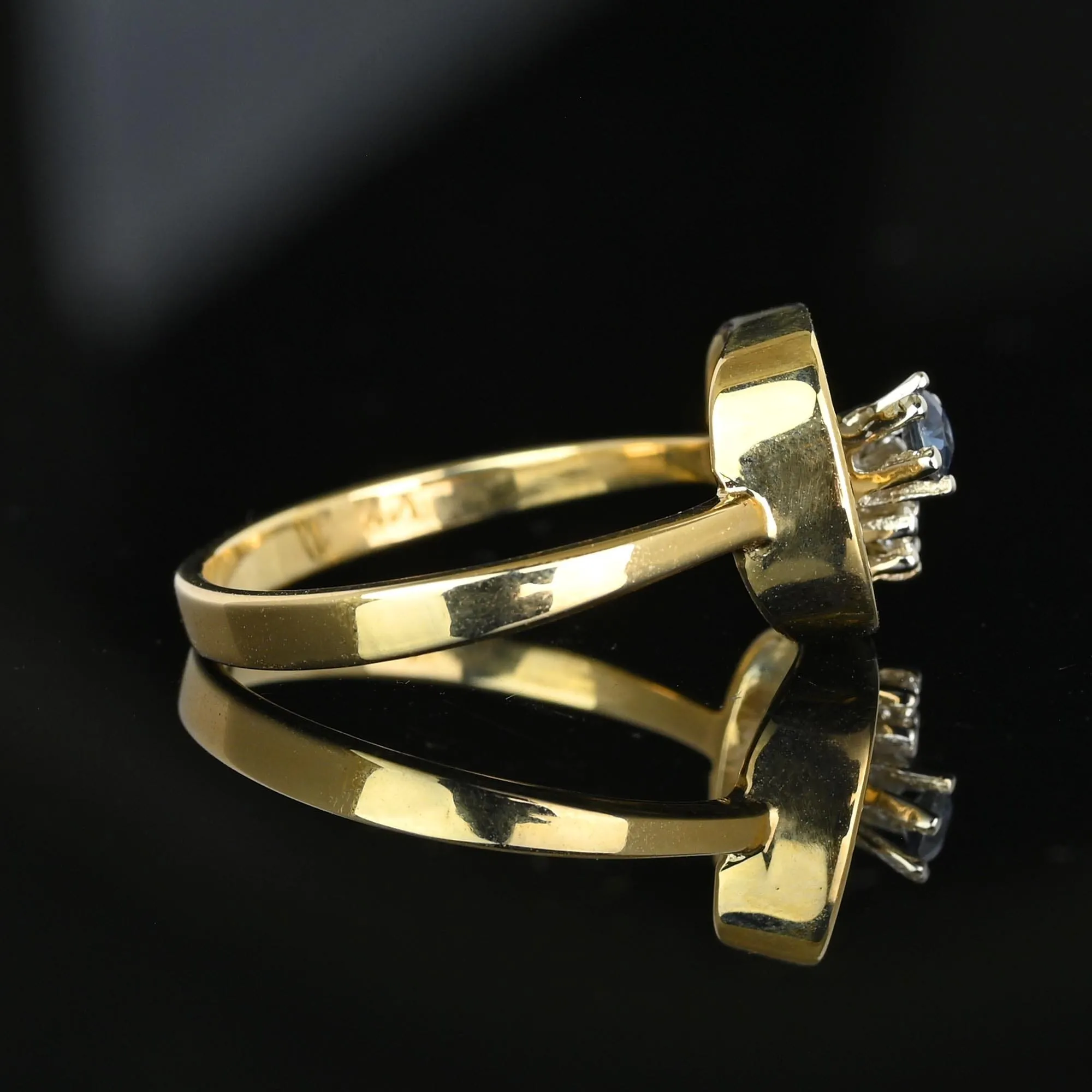 Contemporary 14K Gold Floating Diamond and Sapphire Ring