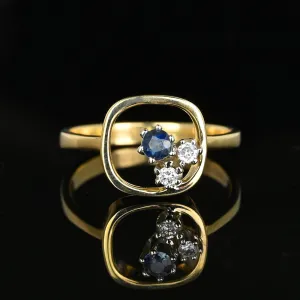 Contemporary 14K Gold Floating Diamond and Sapphire Ring