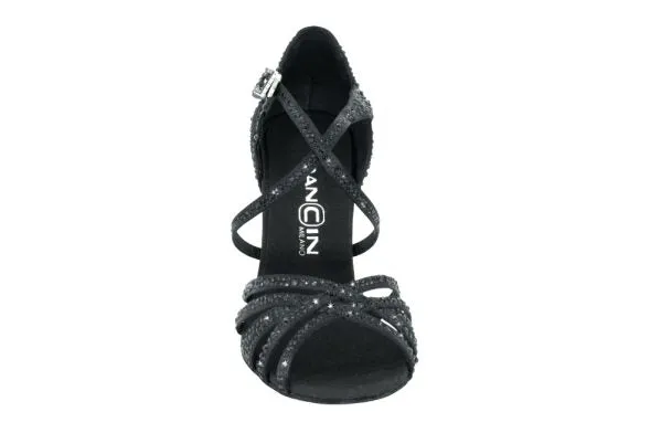 Dancin Crossed Ribbon Tie Black Satin with Strass