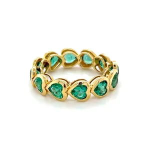 East-West Emerald Hearts on Bezel Setting Eternity Ring