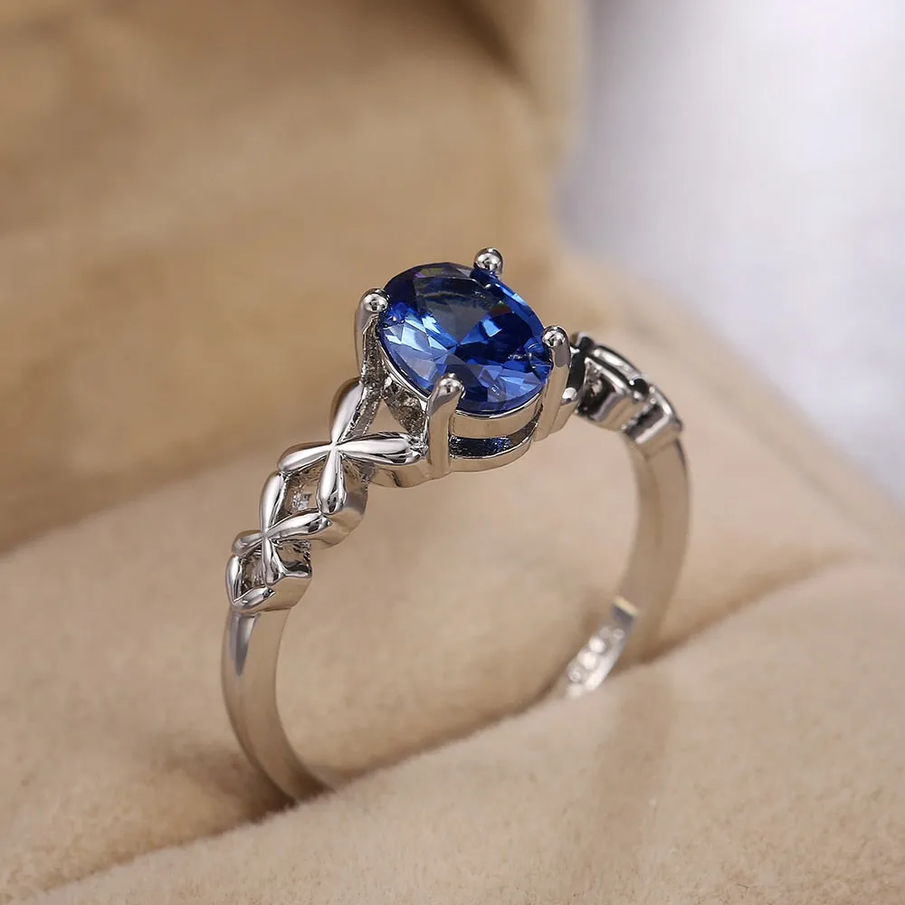 Fashion Jewelry Romantic Blue Oval Cut Cubic Zircon Cocktail Ring for Women