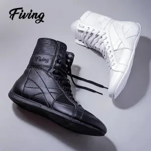 FIVING Boxing Shoes Men's Wrestling Training Shoes Fighting Sanda Strength Gym Short Tube High Top Shoes