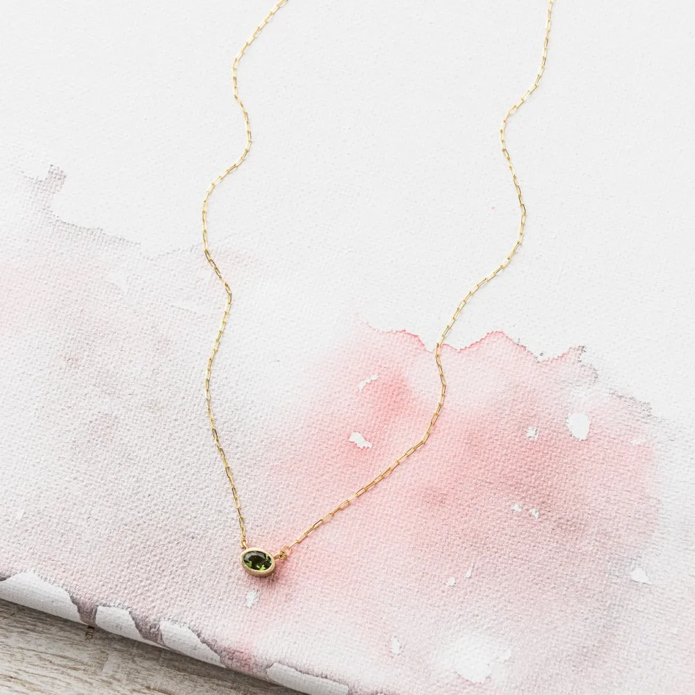 Green Tourmaline East-West Necklace on Paperclip Chain in 14k Gold