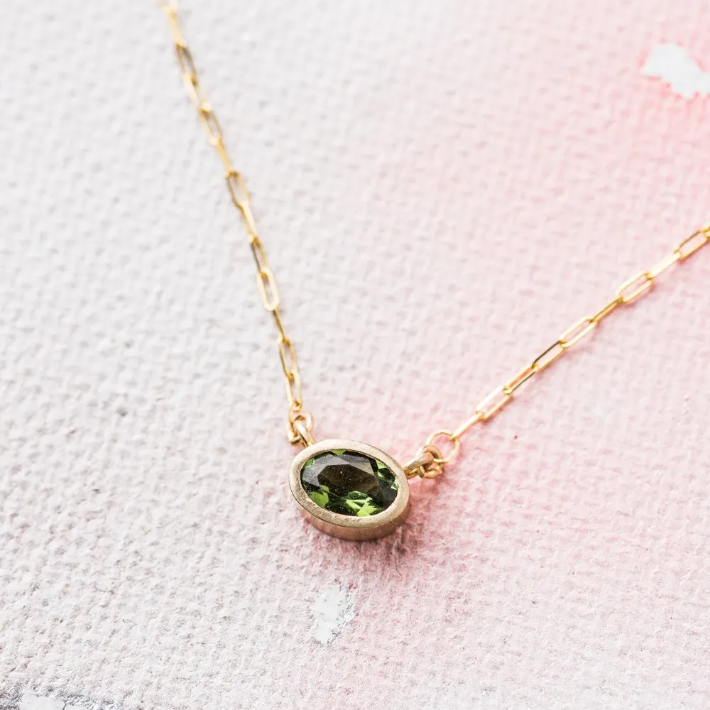 Green Tourmaline East-West Necklace on Paperclip Chain in 14k Gold