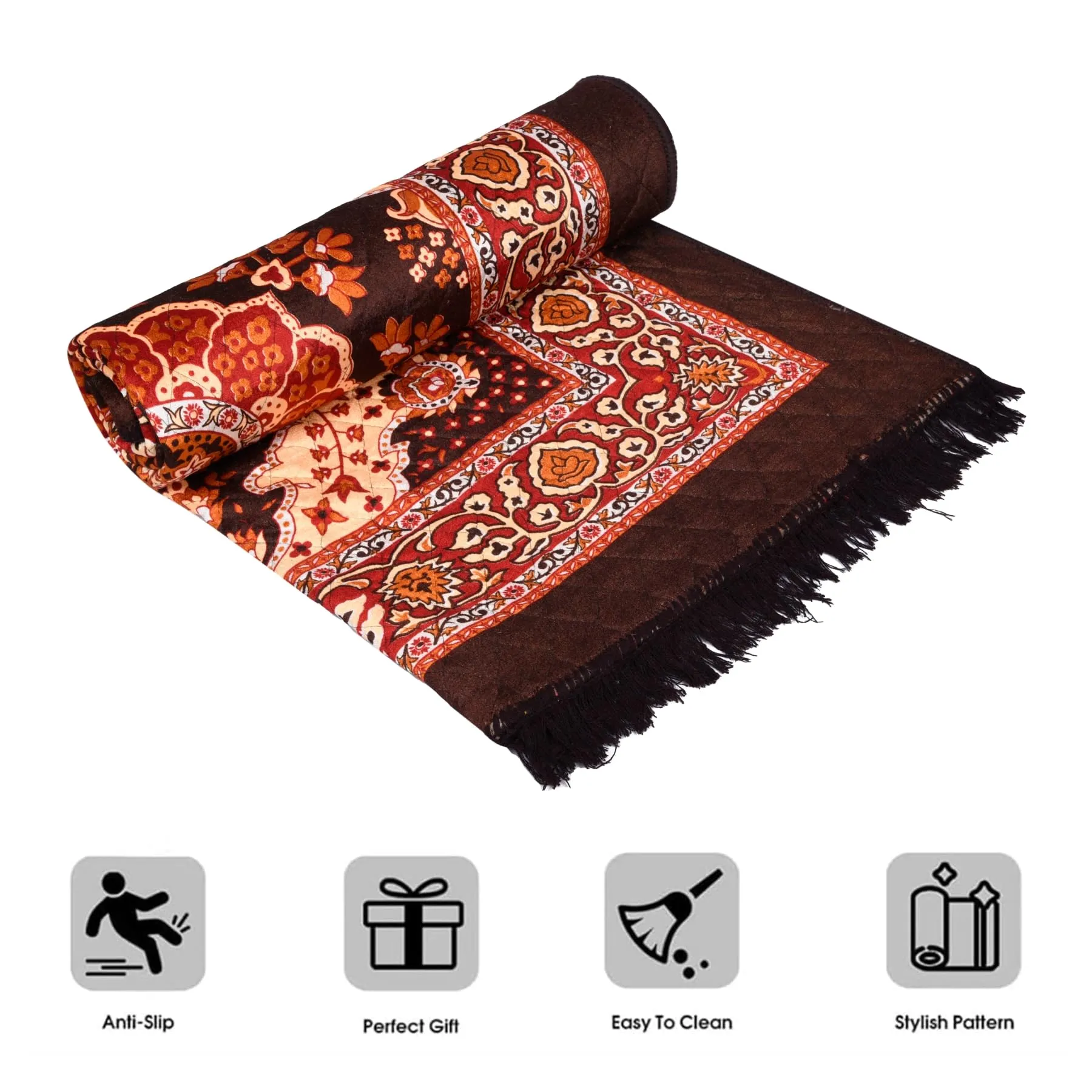 Heart Home Carpet|Velvet Carpet-Rug for Home D�cor|Carpet Rug for Bedroom|Carpet for Living Room|Prayer-Yoga Mat|Carpet for Hall|4x6 Ft|Brown