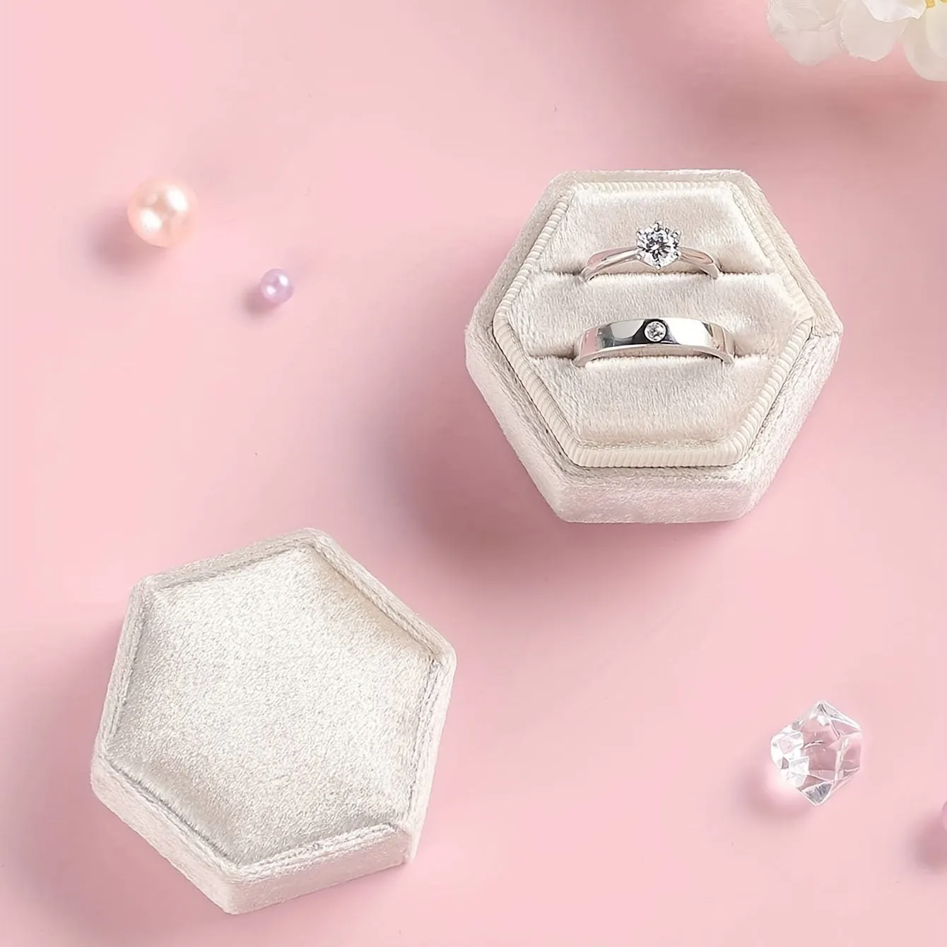 Hexagonal Velvet Ring Box for Stylish Jewelry Storage