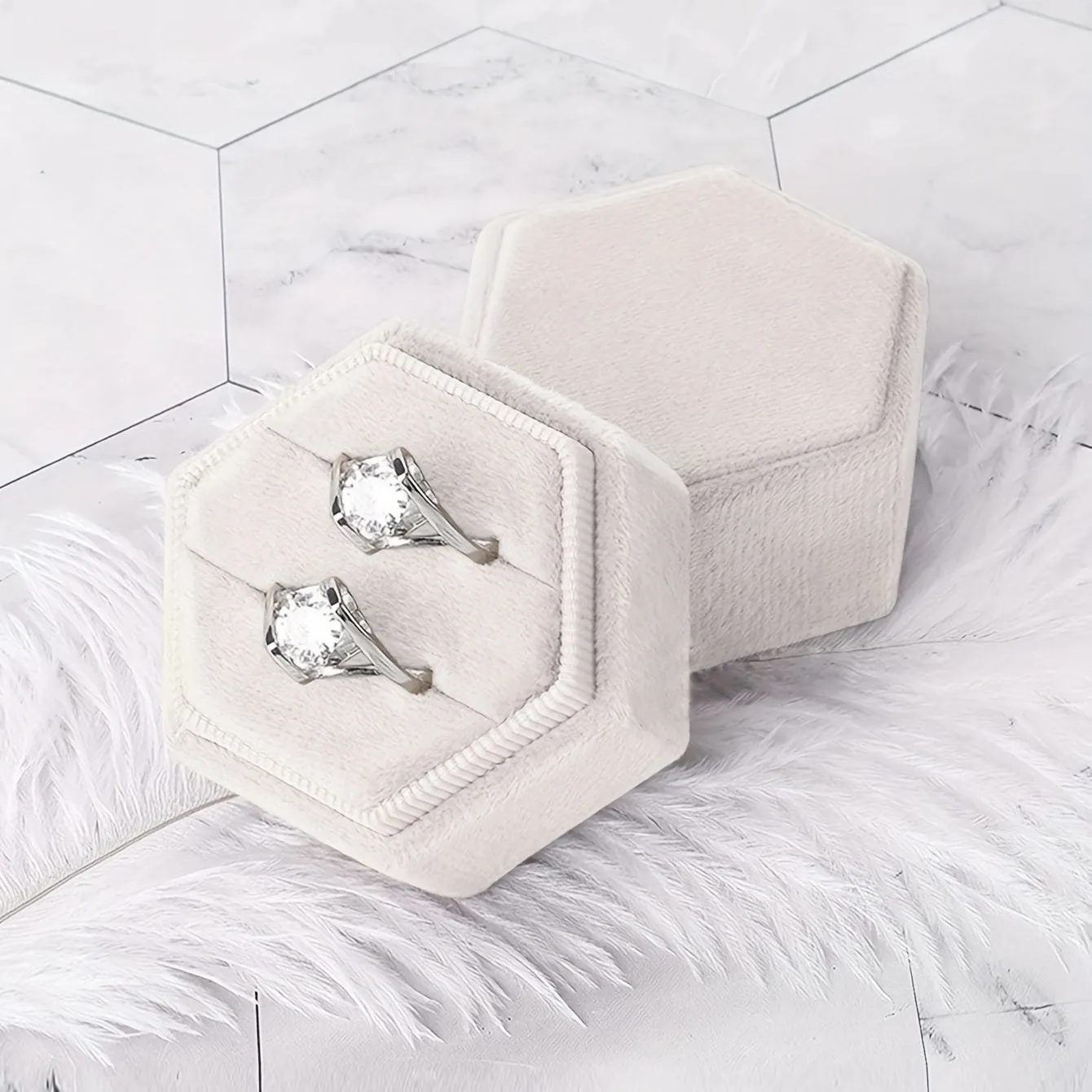 Hexagonal Velvet Ring Box for Stylish Jewelry Storage