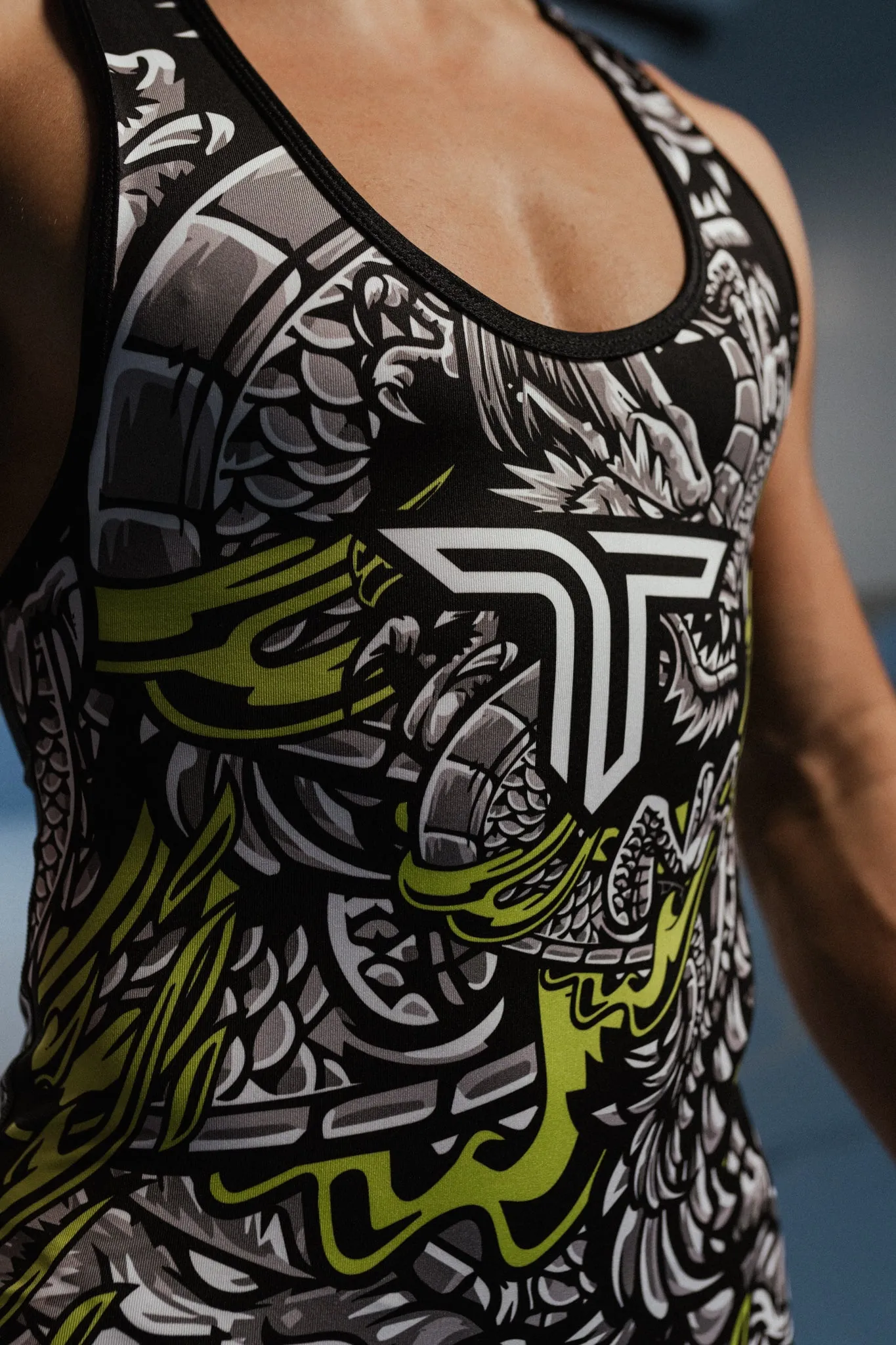 Iron Dragon Wrestling Singlet - Grey & Neon Green