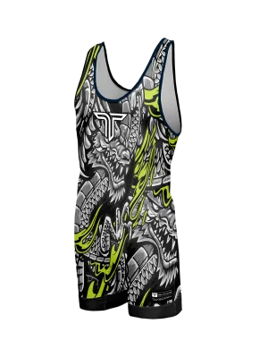 Iron Dragon Wrestling Singlet - Grey & Neon Green