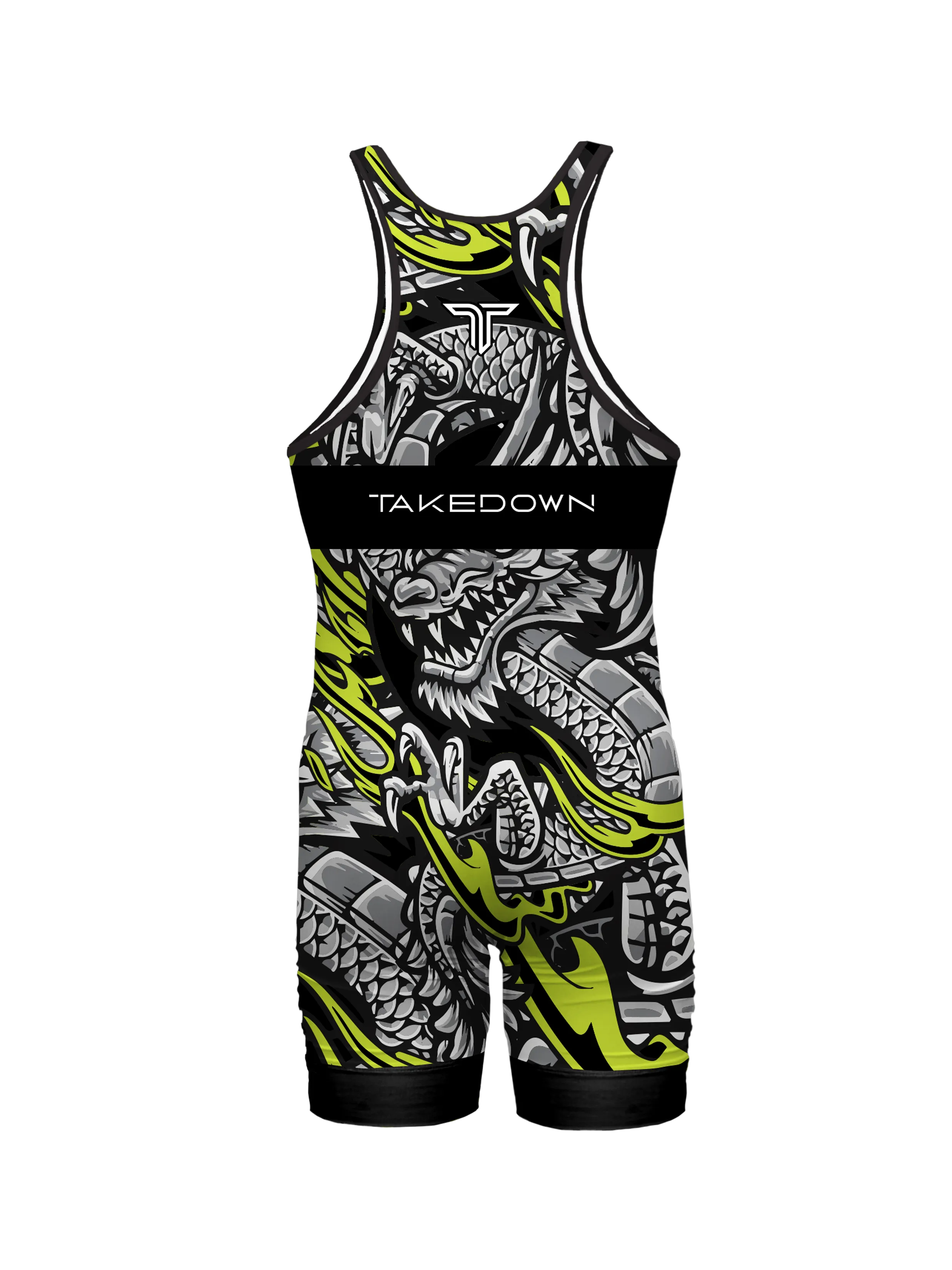 Iron Dragon Wrestling Singlet - Grey & Neon Green