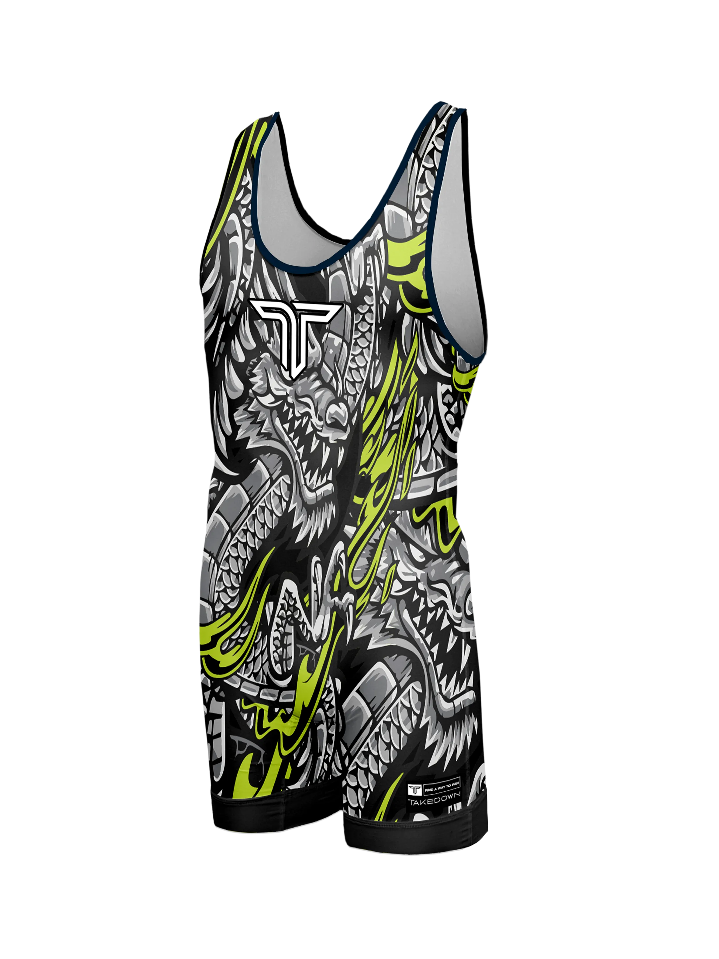 Iron Dragon Wrestling Singlet - Grey & Neon Green