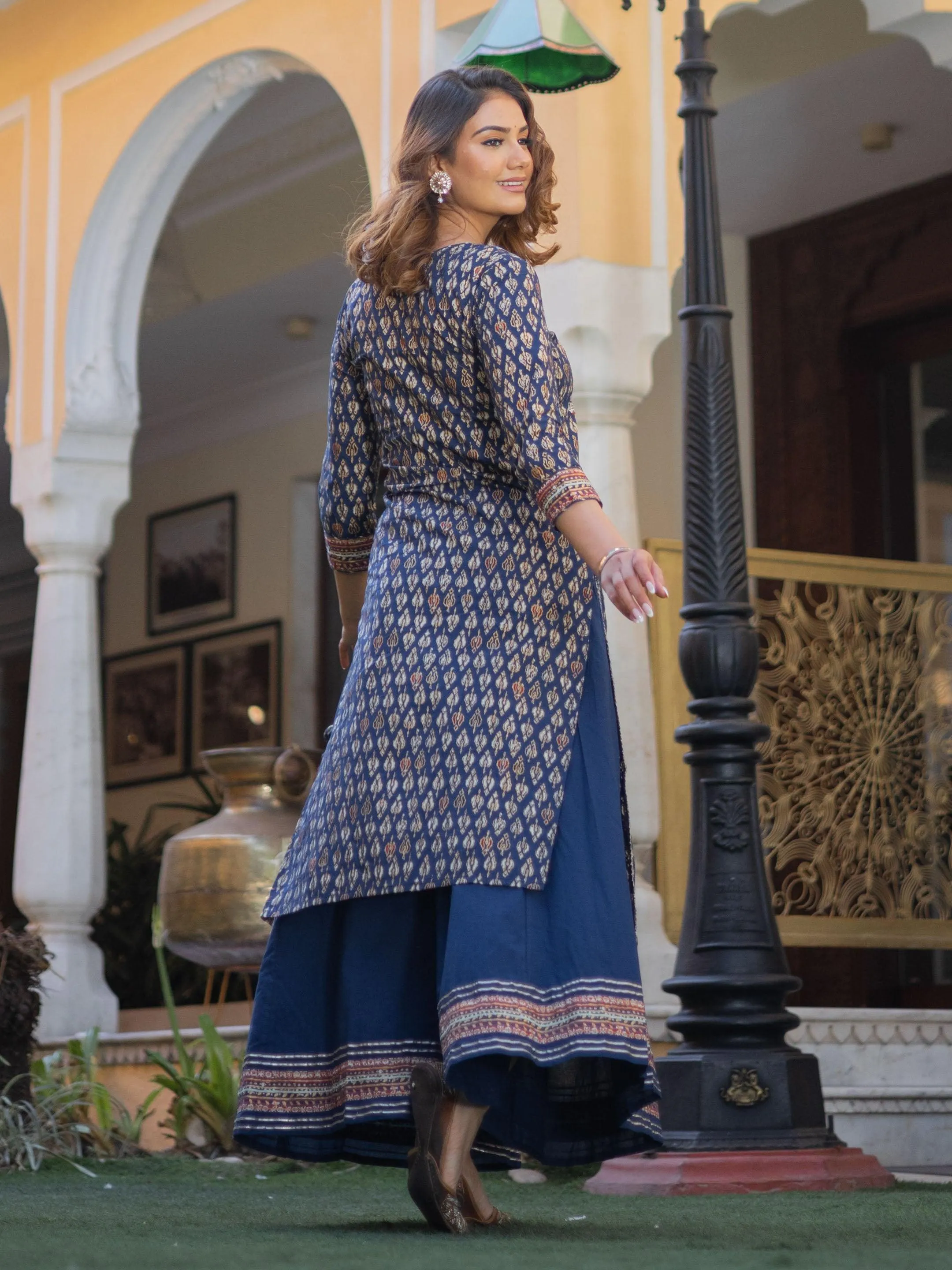 Jashvi Navy Blue Cotton Gota Patti Palazzo Set