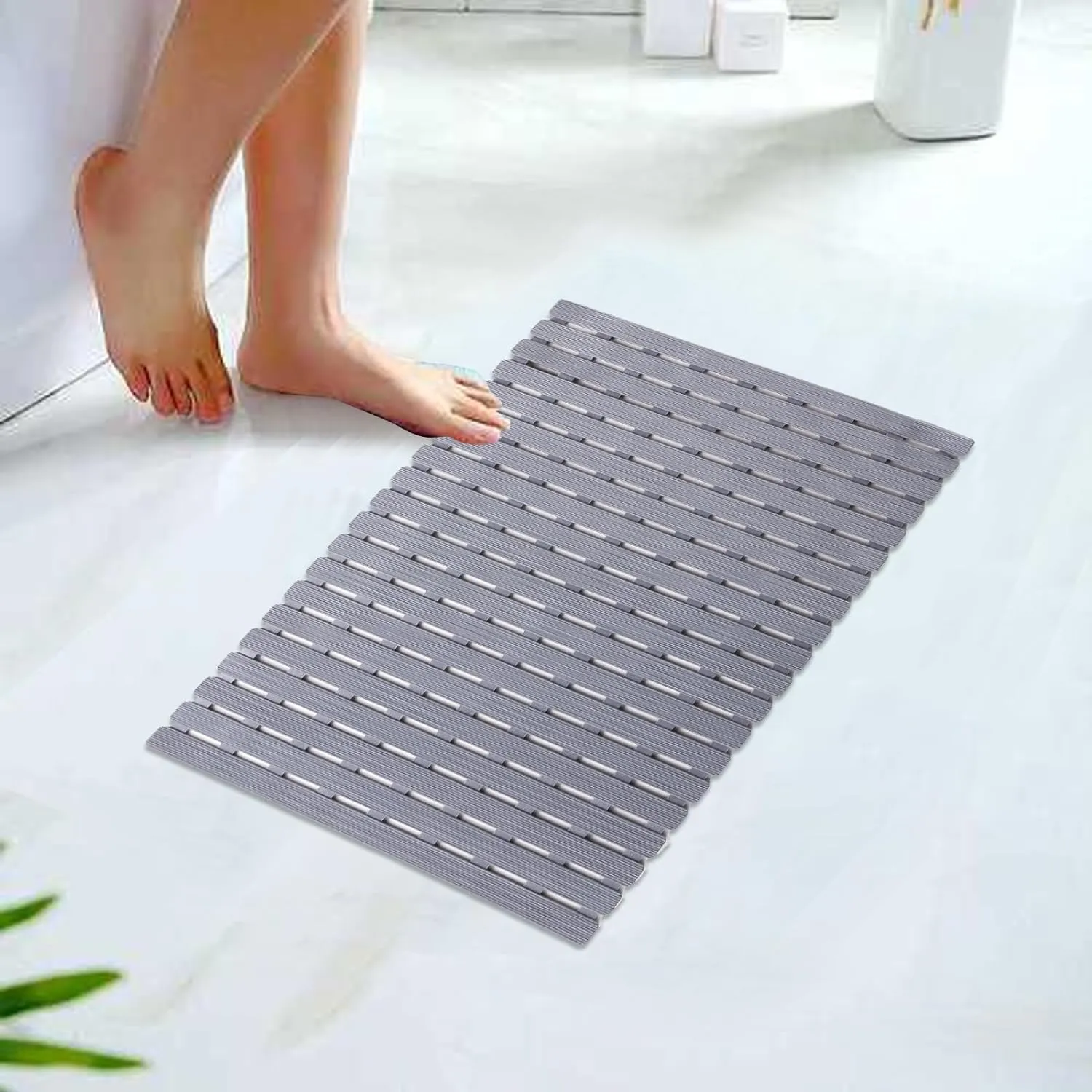 Kuber Industries Bath Mat | PVC Bathroom Mat | Shower Bath Mat | Floor Tub Mat | Bathroom Mud Mat | Anti-Skid Shower Bathroom Mat | JL-01B | Gray