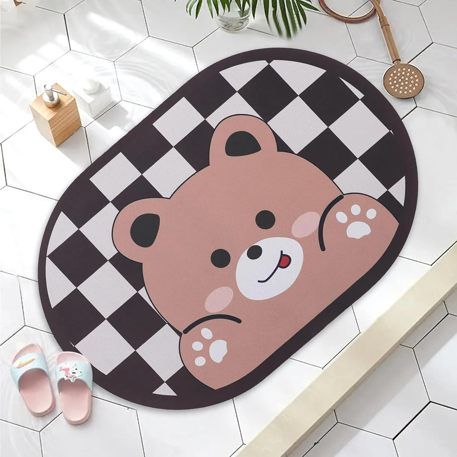 Kuber Industries Bath Mat | PVC Bathroom Mat | Shower Bath Mat | Floor Tub Mat | Diatom Mud Oval Mat | Anti-Skid Shower Bathroom Mat | CF-220820 | Brown