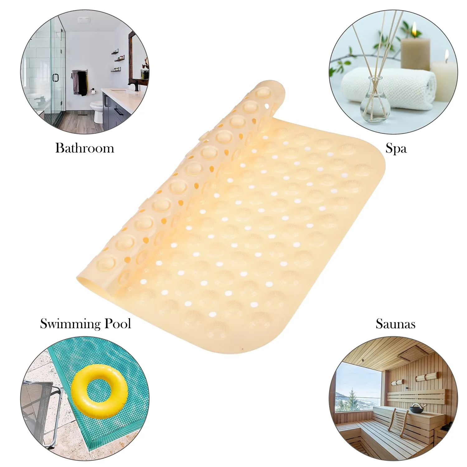 Kuber Industries Bath Mat | PVC Bathroom Mat | Shower Bath Mat | Square Bath Tub Mat | Foot Massager Mat | Anti-Skid Floor Mat | Shower Mat | Pack of 2 | Cream