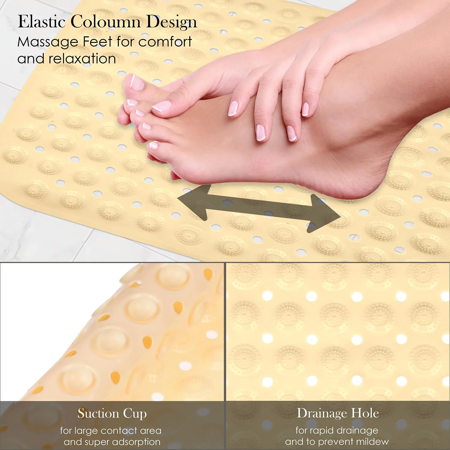 Kuber Industries Bath Mat | PVC Bathroom Mat | Shower Bath Mat | Square Bath Tub Mat | Foot Massager Mat | Anti-Skid Floor Mat | Shower Mat | Pack of 2 | Cream