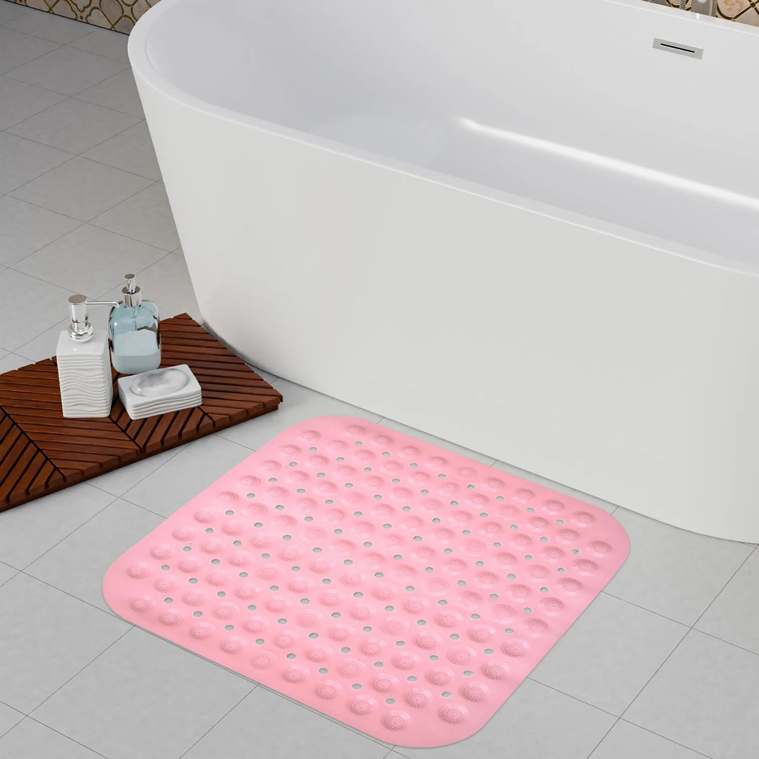 Kuber Industries Bath Mat | PVC Bathroom Mat | Shower Bath Mat | Square Bath Tub Mat | Foot Massager Mat | Anti-Skid Floor Mat | Shower Mat | Pack of 2 | Peach