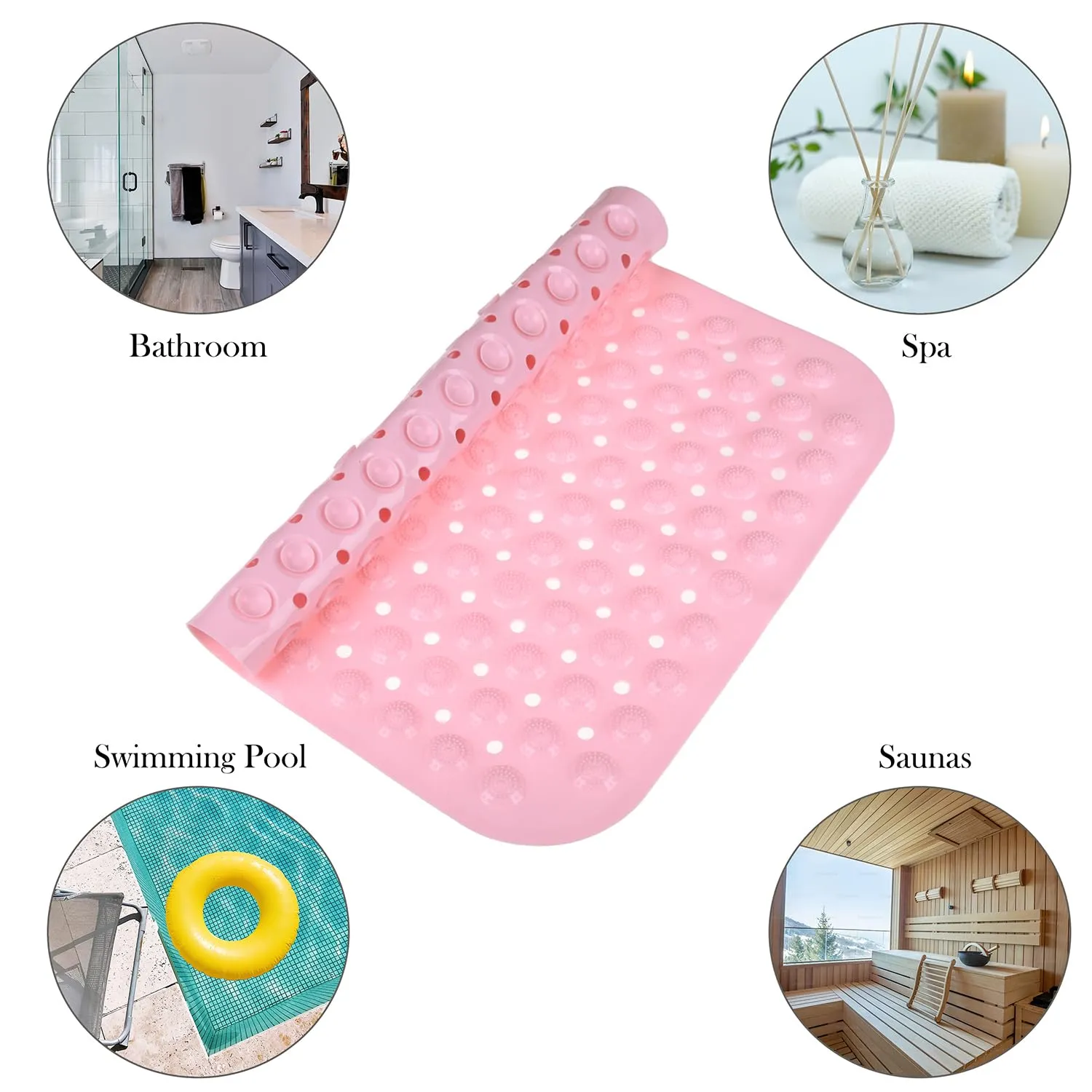 Kuber Industries Bath Mat | PVC Bathroom Mat | Shower Bath Mat | Square Bath Tub Mat | Foot Massager Mat | Anti-Skid Floor Mat | Shower Mat | Pack of 2 | Peach