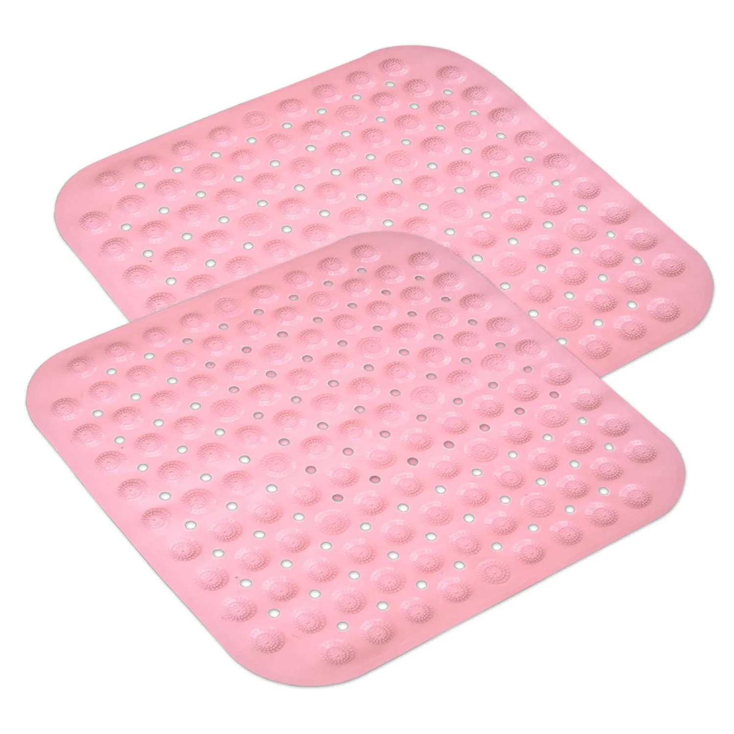 Kuber Industries Bath Mat | PVC Bathroom Mat | Shower Bath Mat | Square Bath Tub Mat | Foot Massager Mat | Anti-Skid Floor Mat | Shower Mat | Pack of 2 | Peach