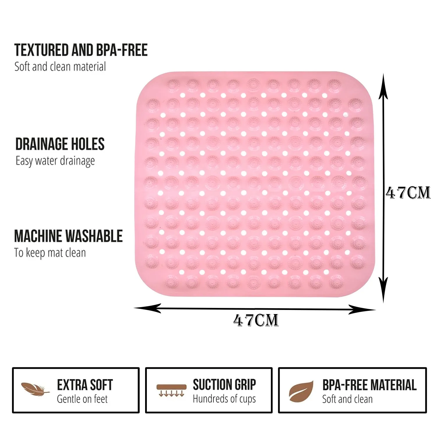 Kuber Industries Bath Mat | PVC Bathroom Mat | Shower Bath Mat | Square Bath Tub Mat | Foot Massager Mat | Anti-Skid Floor Mat | Shower Mat | Pack of 2 | Peach