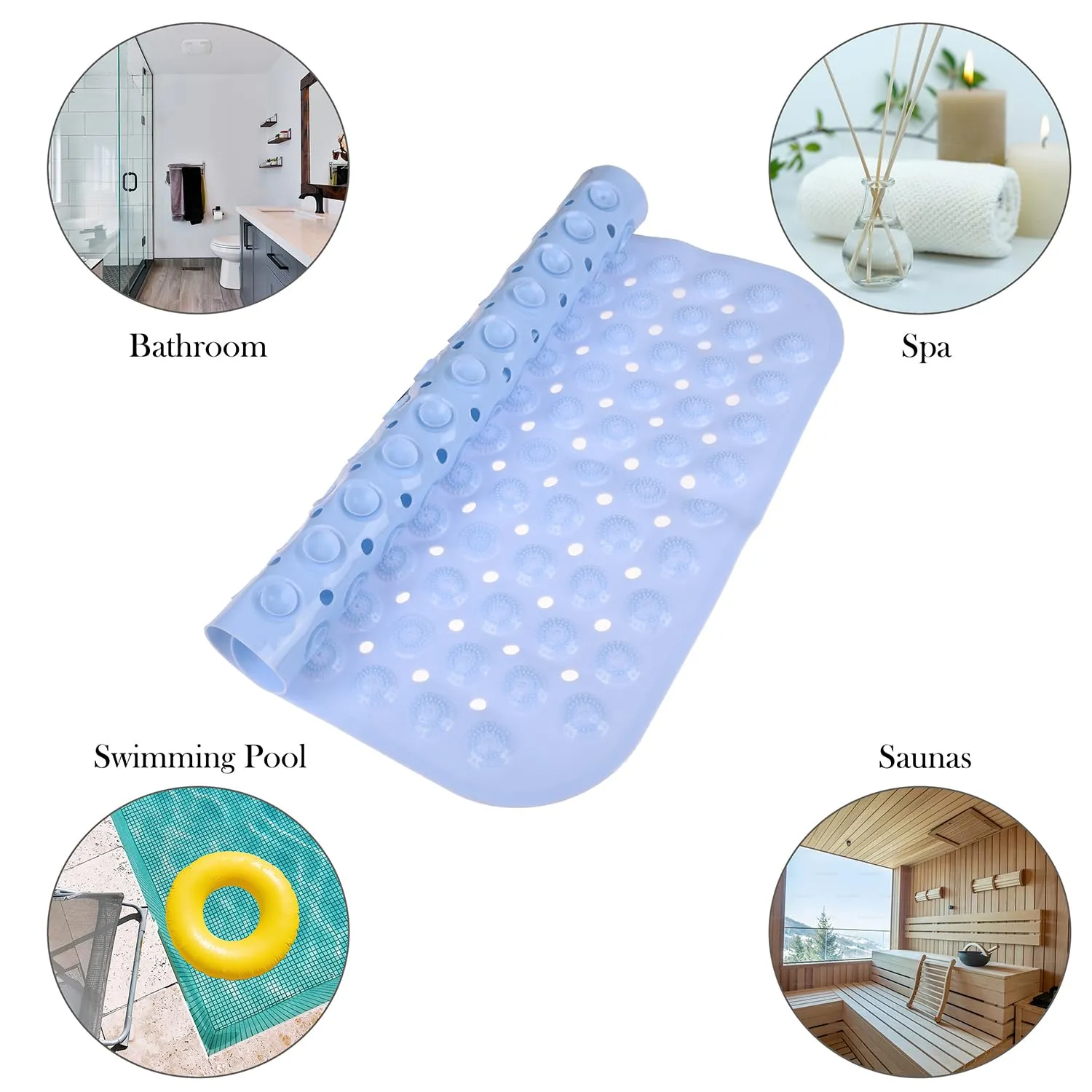 Kuber Industries Bath Mat | PVC Bathroom Mat | Shower Bath Mat | Square Bath Tub Mat | Foot Massager Mat | Anti-Skid Floor Mat | Shower Mat | Sky Blue