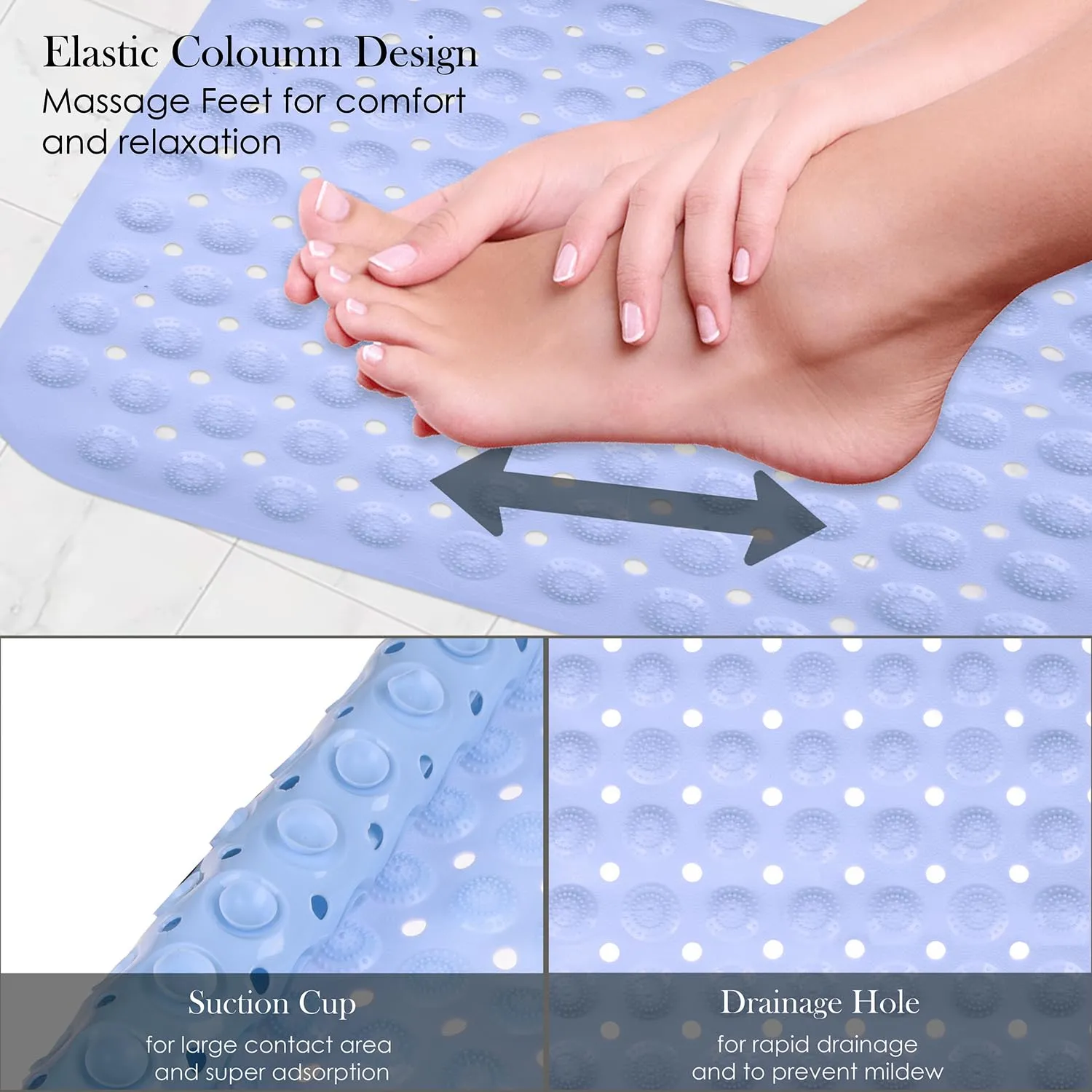 Kuber Industries Bath Mat | PVC Bathroom Mat | Shower Bath Mat | Square Bath Tub Mat | Foot Massager Mat | Anti-Skid Floor Mat | Shower Mat | Sky Blue