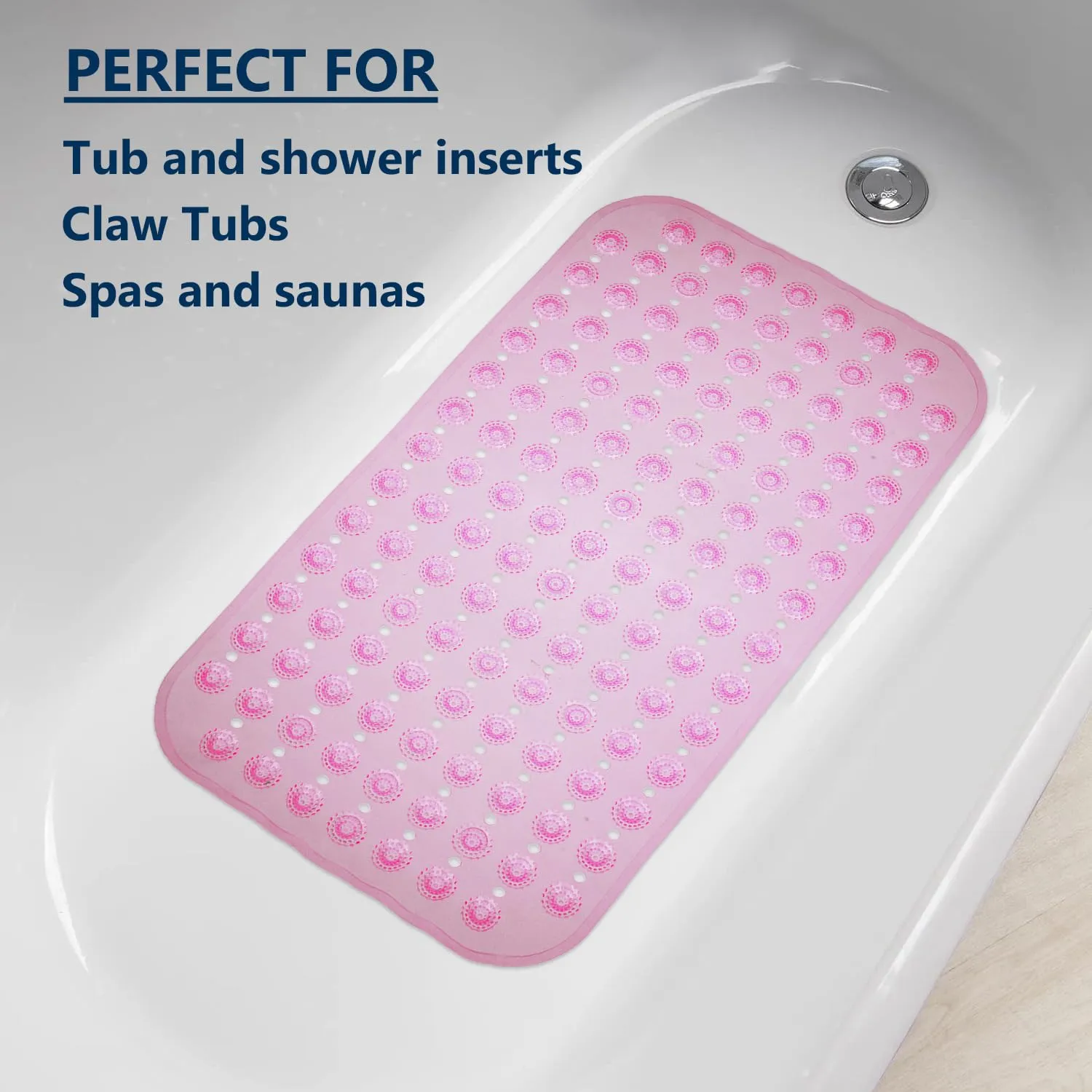 Kuber Industries Bath Mat | PVC Bathroom Mat | Shower Bath Mat | Transparent Round Floor Tub Mat | Foot Massager Mat | Anti-Skid Shower Mat with Drain Holes | Pack of 2 | Pink