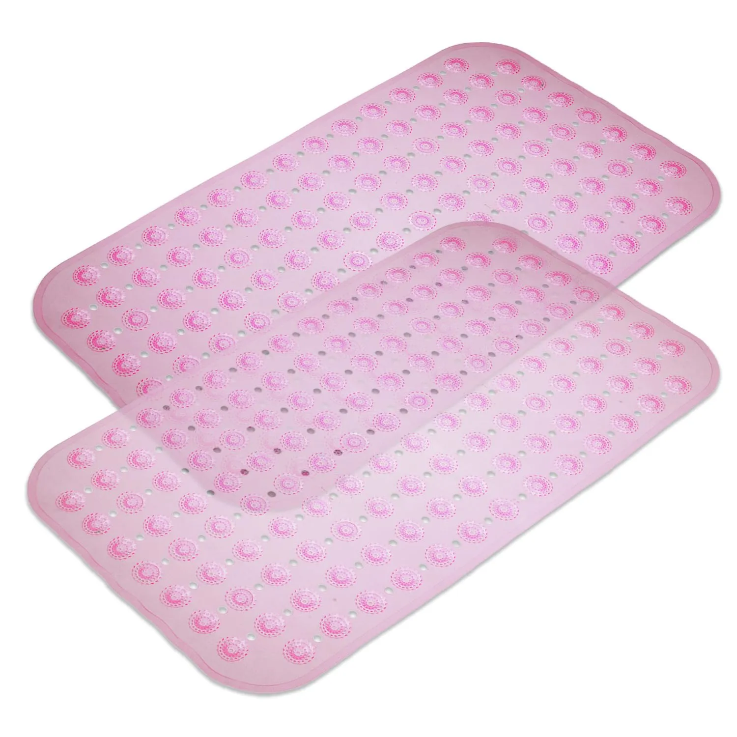 Kuber Industries Bath Mat | PVC Bathroom Mat | Shower Bath Mat | Transparent Round Floor Tub Mat | Foot Massager Mat | Anti-Skid Shower Mat with Drain Holes | Pack of 2 | Pink