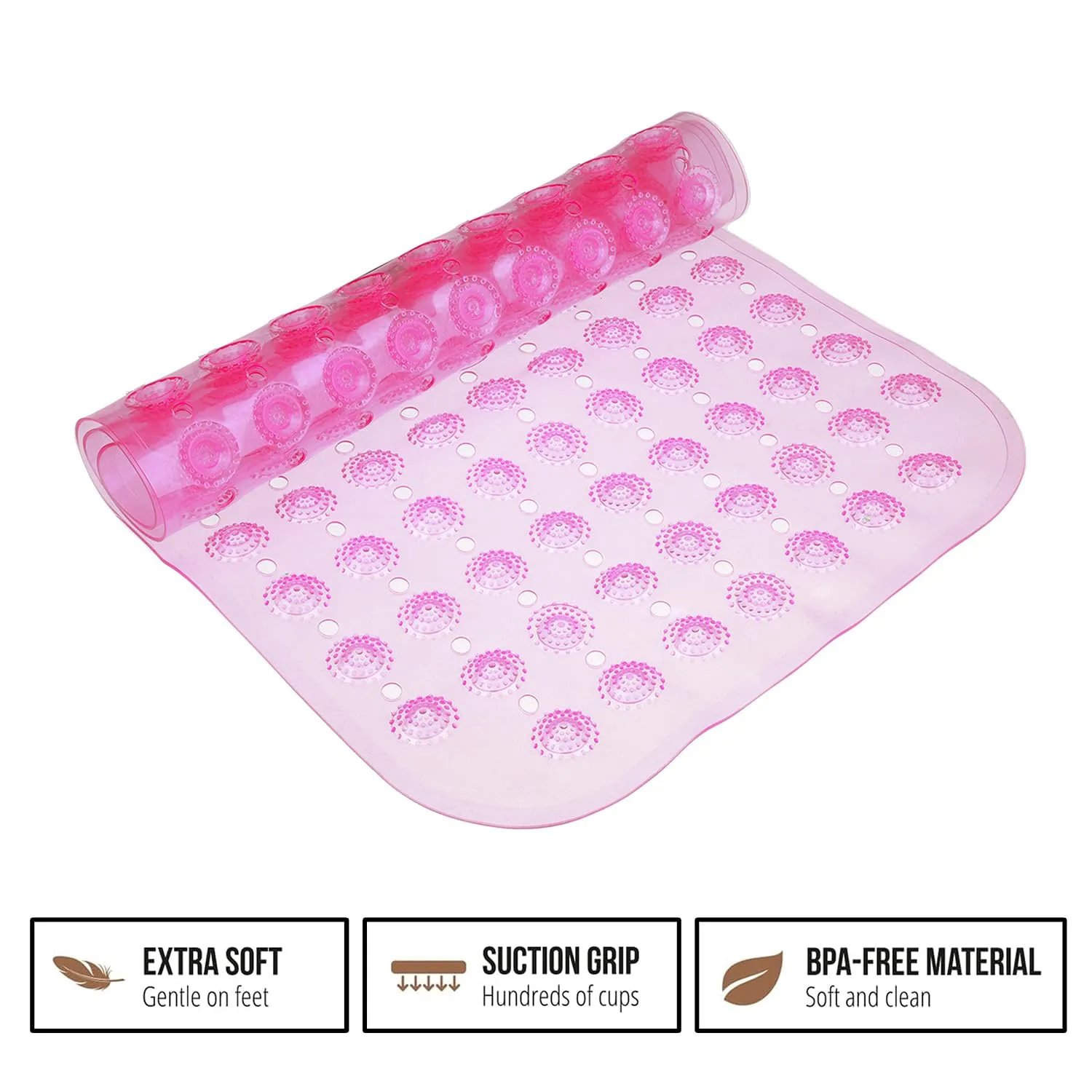 Kuber Industries Bath Mat | PVC Bathroom Mat | Shower Bath Mat | Transparent Round Floor Tub Mat | Foot Massager Mat | Anti-Skid Shower Mat with Drain Holes | Pack of 2 | Pink